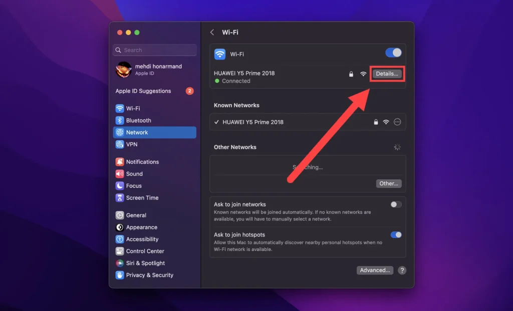 پیدا کردن IP روتر در macOS – مرحله 2