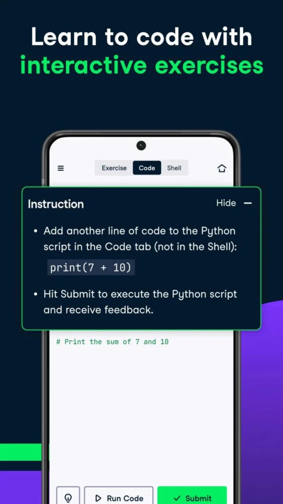 اپلیکیشن DataCamp برای Python و SQL – نمای 1