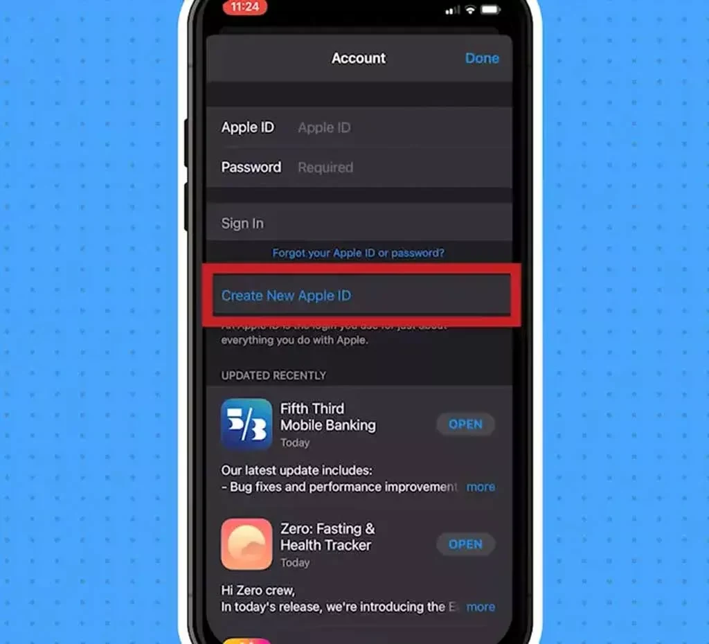گزینه ساخت حساب در App Store