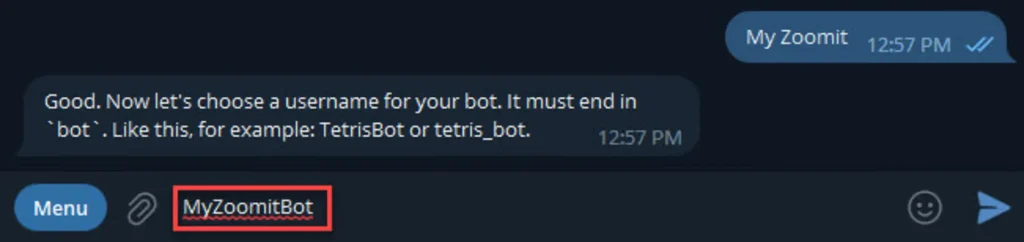 ساخت ربات تلگرام با BotFather – مرحله 2