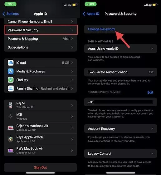 تنظیمات Sign-In & Security اپل