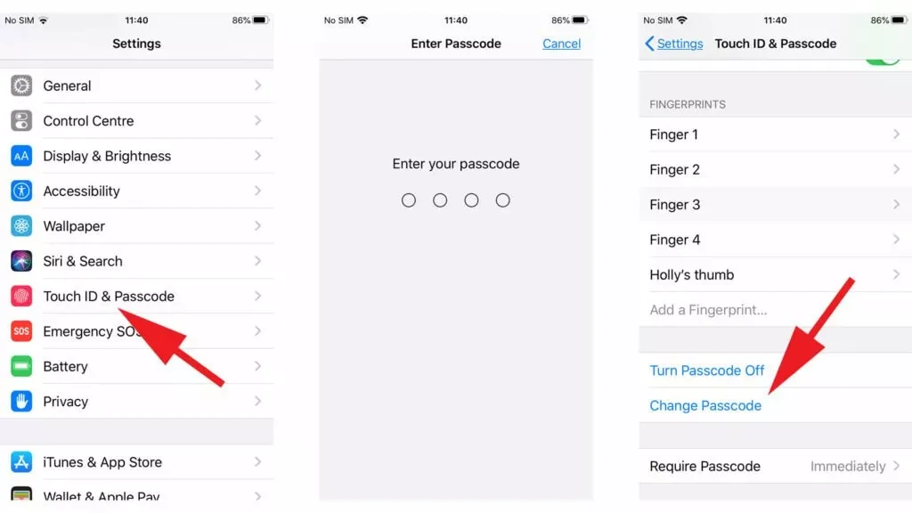 گزینه تغییر Passcode آیفون
