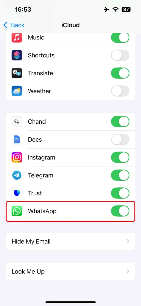 بکاپ واتساپ در آیفون و iCloud – مرحله 9
