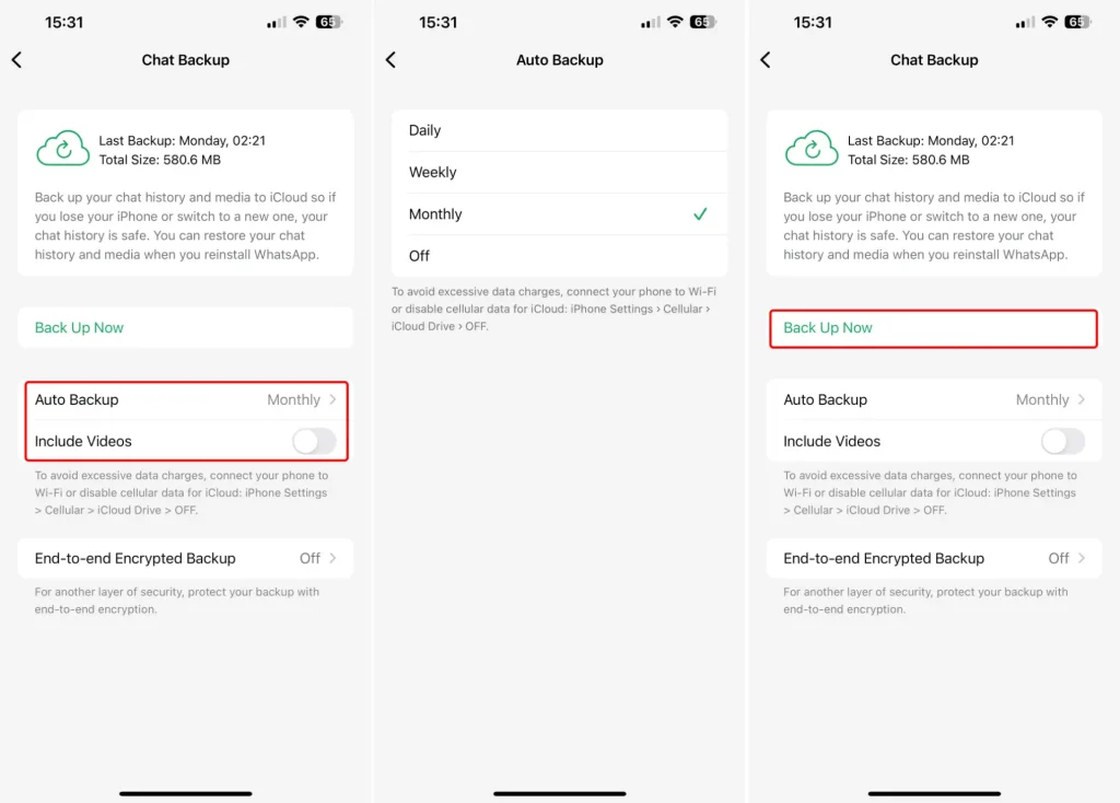 بکاپ واتساپ در آیفون و iCloud – مرحله 10