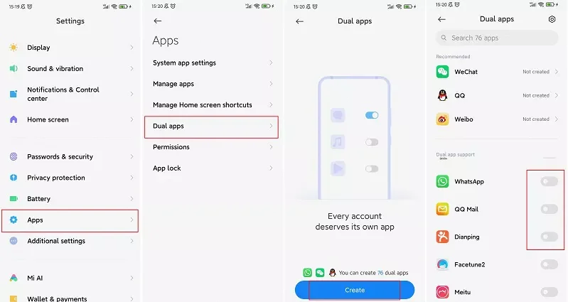 تنظیمات Dual Apps شیائومی