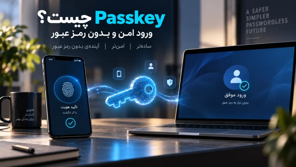 نحوه کار Passkey با کلید عمومی و خصوصی بین دستگاه و سرویس آنلاین